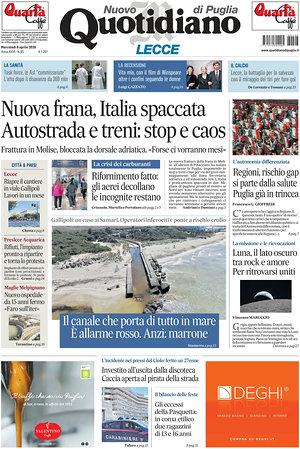 Prima pagina Nuovo Quotidiano di Puglia (Lecce) di oggi - Quotidiano regionale