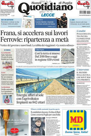 Prima pagina Nuovo Quotidiano di Puglia (Lecce) di oggi - Quotidiano regionale