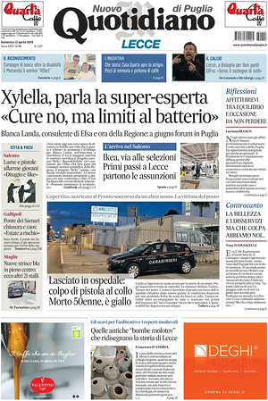 Prima pagina Nuovo Quotidiano di Puglia (Lecce) di oggi - Quotidiano regionale