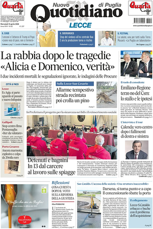 Prima pagina Nuovo Quotidiano di Puglia (Lecce) di oggi - Quotidiano regionale