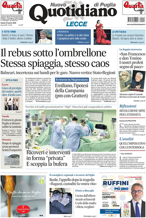 Prima pagina Nuovo Quotidiano di Puglia (Lecce) di oggi - Quotidiano regionale