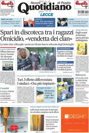 Prima pagina Nuovo Quotidiano di Puglia (Lecce) di oggi - Quotidiano regionale