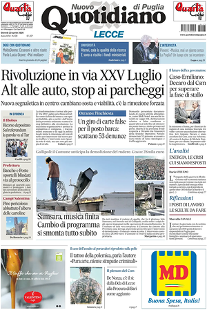 Prima pagina Nuovo Quotidiano di Puglia (Lecce) di oggi - Quotidiano regionale