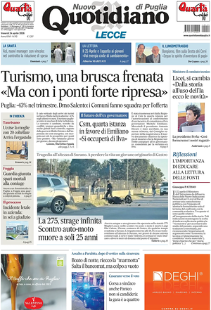 Prima pagina Nuovo Quotidiano di Puglia (Lecce) di oggi - Quotidiano regionale