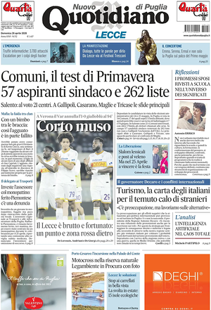 Prima pagina Nuovo Quotidiano di Puglia (Lecce) di oggi - Quotidiano regionale