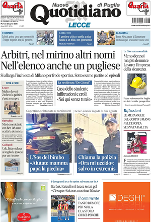 Prima pagina Nuovo Quotidiano di Puglia (Lecce) di oggi - Quotidiano regionale