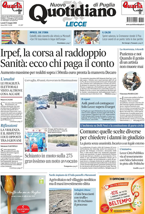 Prima pagina Nuovo Quotidiano di Puglia (Lecce) di oggi - Quotidiano regionale
