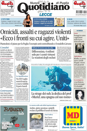 Prima pagina Nuovo Quotidiano di Puglia (Lecce) di oggi - Quotidiano regionale