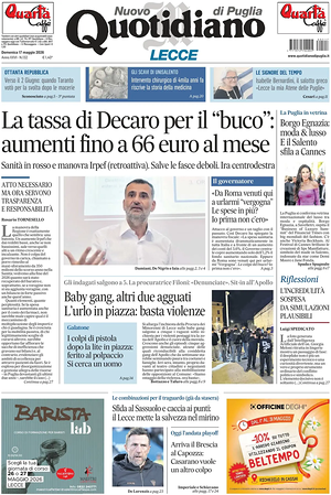 Prima pagina Nuovo Quotidiano di Puglia (Lecce) di oggi - Quotidiano regionale