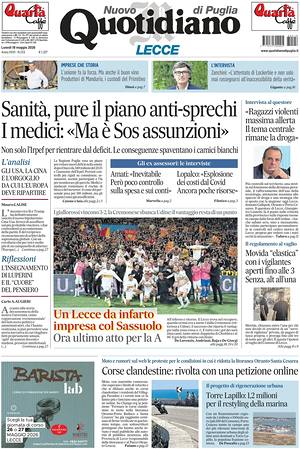 Prima pagina Nuovo Quotidiano di Puglia (Lecce) di oggi - Quotidiano regionale
