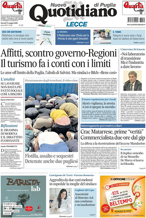 Prima pagina Nuovo Quotidiano di Puglia (Lecce) di oggi - Quotidiano regionale