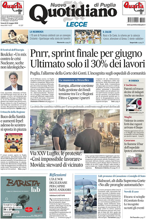 Prima pagina Nuovo Quotidiano di Puglia (Lecce) di oggi - Quotidiano regionale