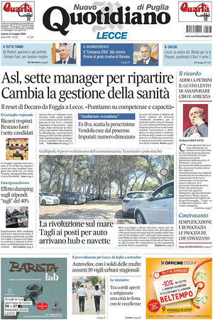 Prima pagina Nuovo Quotidiano di Puglia (Lecce) di oggi - Quotidiano regionale