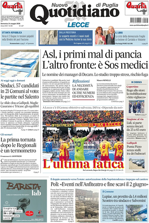 Prima pagina Nuovo Quotidiano di Puglia (Lecce) di oggi - Quotidiano regionale