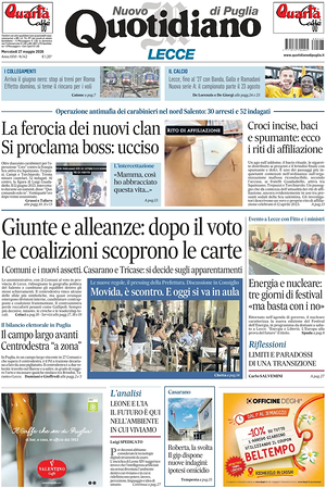 Prima pagina Nuovo Quotidiano di Puglia (Lecce) di oggi - Quotidiano regionale