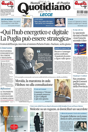 Prima pagina Nuovo Quotidiano di Puglia (Lecce) di oggi - Quotidiano regionale
