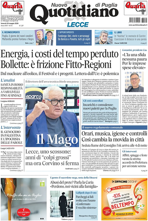 Prima pagina Nuovo Quotidiano di Puglia (Lecce) di oggi - Quotidiano regionale