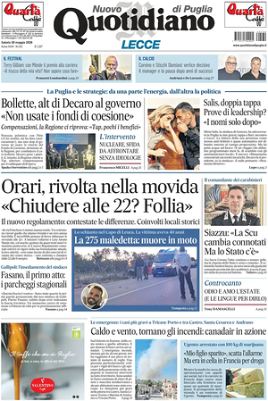 Prima pagina Nuovo Quotidiano di Puglia (Lecce) di oggi - Quotidiano regionale
