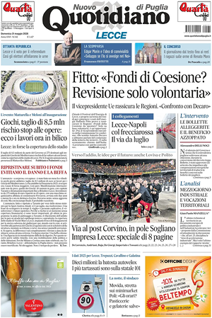Prima pagina Nuovo Quotidiano di Puglia (Lecce) di oggi - Quotidiano regionale