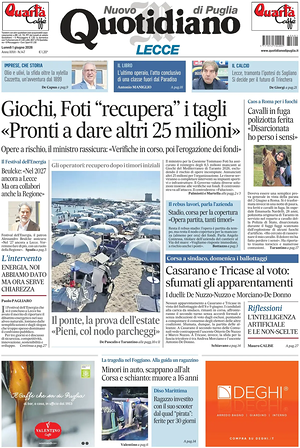 Prima pagina Nuovo Quotidiano di Puglia (Lecce) di oggi - Quotidiano regionale