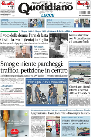 Prima pagina Nuovo Quotidiano di Puglia (Lecce) di oggi - Quotidiano regionale