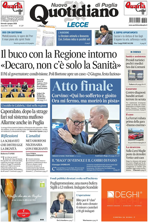 Prima pagina Nuovo Quotidiano di Puglia (Lecce) di oggi - Quotidiano regionale