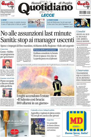 Prima pagina Nuovo Quotidiano di Puglia (Lecce) di oggi - Quotidiano regionale