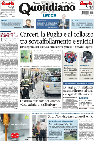 Prima pagina Nuovo Quotidiano di Puglia (Lecce) di oggi - Quotidiano regionale