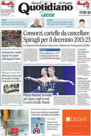 Prima pagina Nuovo Quotidiano di Puglia (Lecce) di oggi - Quotidiano regionale