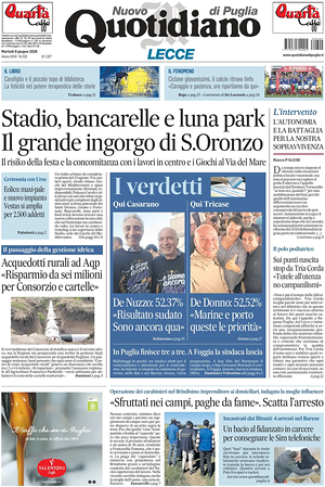 Prima pagina Nuovo Quotidiano di Puglia (Lecce) di oggi - Quotidiano regionale