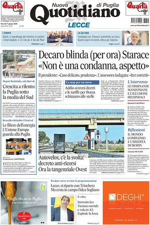 Prima pagina Nuovo Quotidiano di Puglia (Lecce) di oggi - Quotidiano regionale