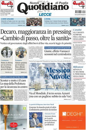 Prima pagina Nuovo Quotidiano di Puglia (Lecce) di oggi - Quotidiano regionale