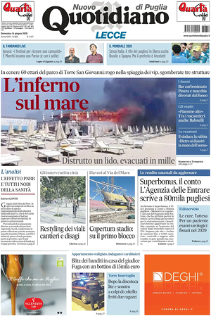 Prima pagina Nuovo Quotidiano di Puglia (Lecce) di oggi - Quotidiano regionale