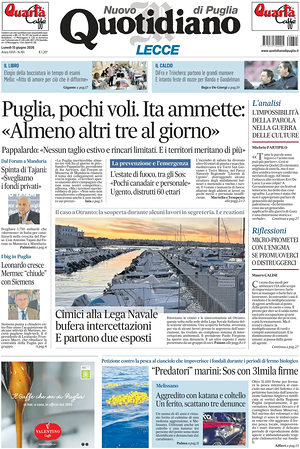 Prima pagina Nuovo Quotidiano di Puglia (Lecce) di oggi - Quotidiano regionale