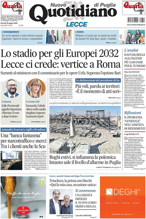 Prima pagina Nuovo Quotidiano di Puglia (Lecce) di oggi - Quotidiano regionale
