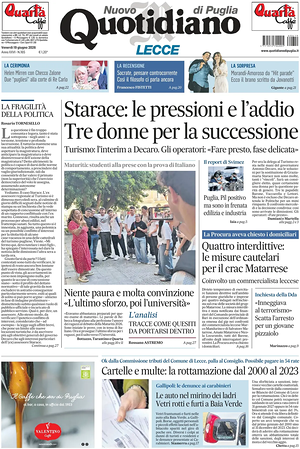 Prima pagina Nuovo Quotidiano di Puglia (Lecce) di oggi - Quotidiano regionale