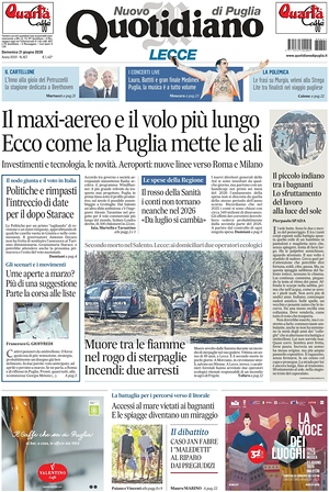 Prima pagina Nuovo Quotidiano di Puglia (Lecce) di oggi - Quotidiano regionale