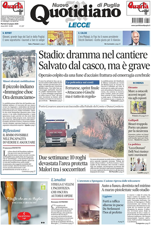 Prima pagina Nuovo Quotidiano di Puglia (Lecce) di oggi - Quotidiano regionale