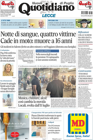 Prima pagina Nuovo Quotidiano di Puglia (Lecce) di oggi - Quotidiano regionale