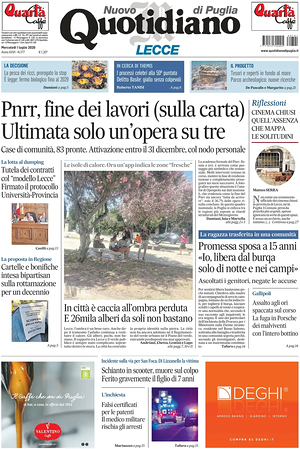 Prima pagina Nuovo Quotidiano di Puglia (Lecce) di oggi - Quotidiano regionale