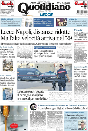 Prima pagina Nuovo Quotidiano di Puglia (Lecce) di oggi - Quotidiano regionale