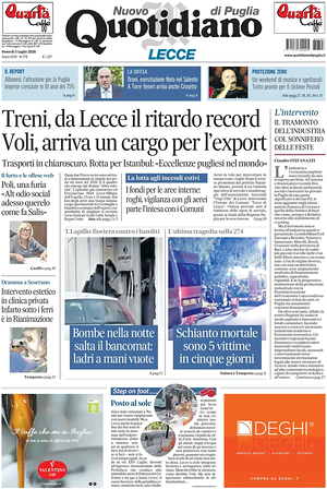 Prima pagina Nuovo Quotidiano di Puglia (Lecce) di oggi - Quotidiano regionale