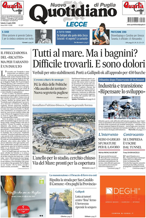 Prima pagina Nuovo Quotidiano di Puglia (Lecce) di oggi - Quotidiano regionale