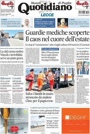 Prima pagina Nuovo Quotidiano di Puglia (Lecce) di oggi - Quotidiano regionale