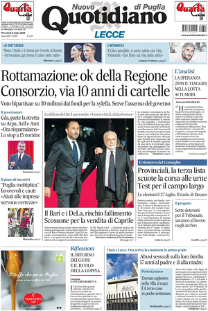 Prima pagina Nuovo Quotidiano di Puglia (Lecce) di oggi - Quotidiano regionale