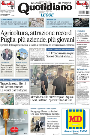 Prima pagina Nuovo Quotidiano di Puglia (Lecce) di oggi - Quotidiano regionale