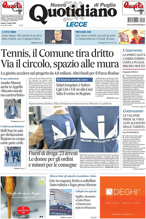 Prima pagina Nuovo Quotidiano di Puglia (Lecce) di oggi - Quotidiano regionale