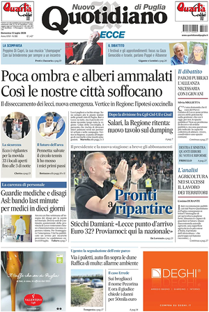 Prima pagina Nuovo Quotidiano di Puglia (Lecce) di oggi - Quotidiano regionale