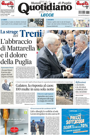 Prima pagina Nuovo Quotidiano di Puglia (Lecce) di oggi - Quotidiano regionale