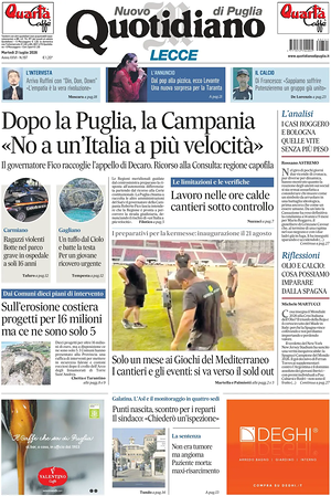 Prima pagina Nuovo Quotidiano di Puglia (Lecce) di oggi - Quotidiano regionale